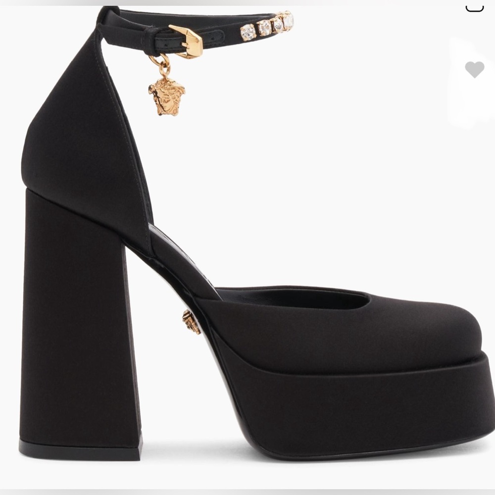VERSACE Medusa Aevitas Satin Crystal-Embellished Platform Pumps Black 41EU/11US